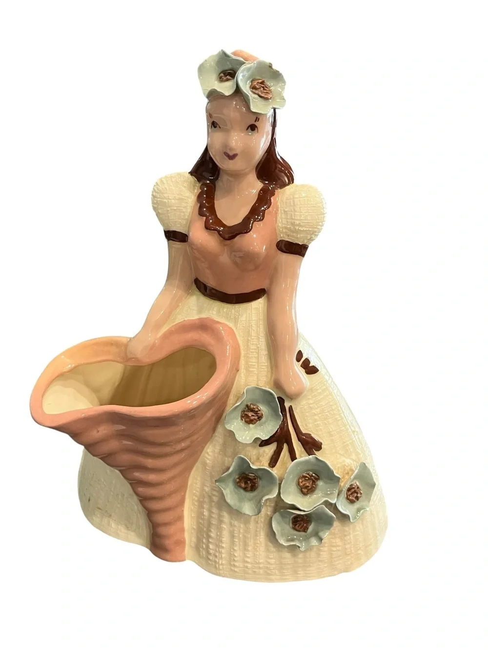 Hedi Schoop Pottery Vase Lady With Blue Flowers
